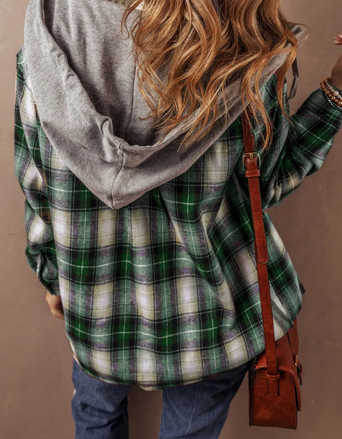 Load image into Gallery viewer, Drawstring Pocketed Plaid Hooded Jacket
