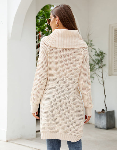 Load image into Gallery viewer, Turtleneck Waffle-Knit Slit Sweater Dress
