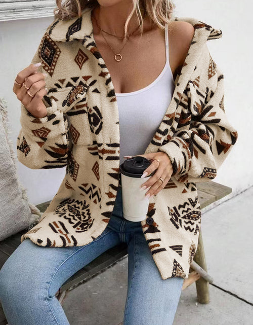 Load image into Gallery viewer, Geometric Button Up Dropped Shoulder Jacket

