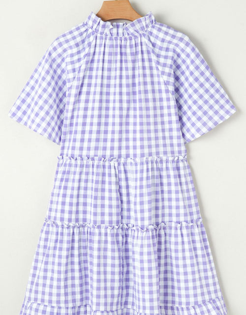 Load image into Gallery viewer, Plaid Tie Neck Short Sleeve Babydoll Mini Dress
