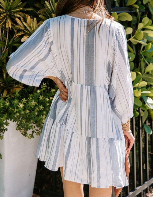 Load image into Gallery viewer, Tassel Striped Tie Neck Batwing Sleeve Dress
