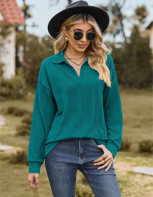 Load image into Gallery viewer, Collared Neck Cable-Knit Long Sleeve Blouse
