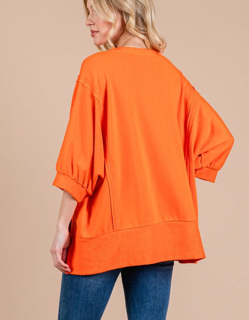 Load image into Gallery viewer, Ces Femme Side Slit Drop Shoulder Puff Sleeve Sweatshirt
