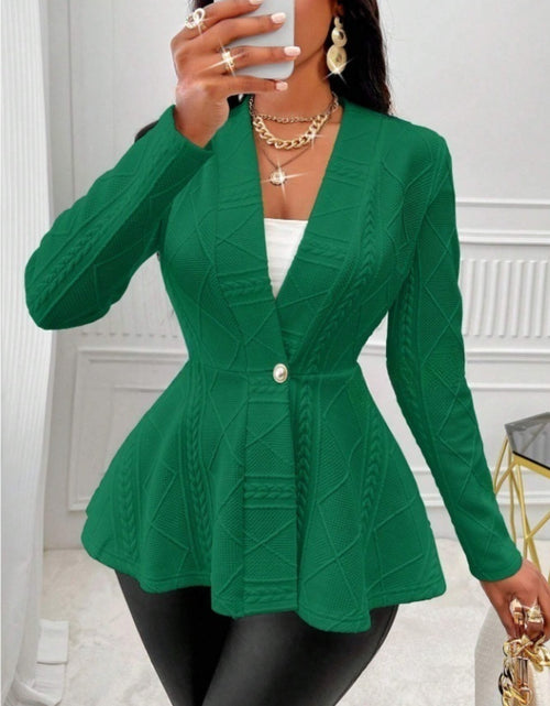 Load image into Gallery viewer, One Button Textured Peplum Cardigan
