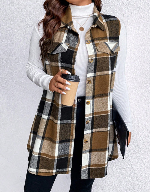 Load image into Gallery viewer, Honey Plus Size Pocketed Plaid Button Up Vest Coat
