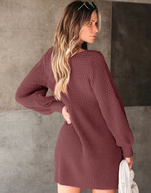 Load image into Gallery viewer, Perfee V-Neck Long Sleeve Sweater Dress
