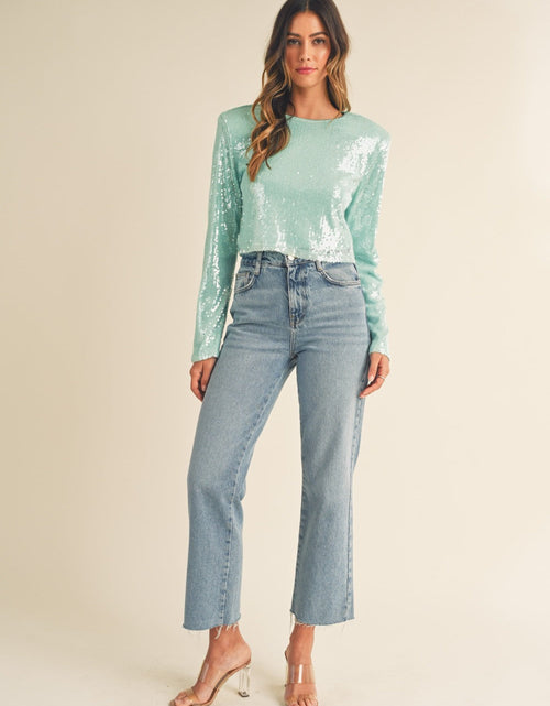 Load image into Gallery viewer, MABLE Shoulder Padded Sequin Crop Top
