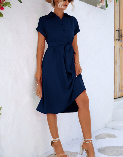 Load image into Gallery viewer, Buttoned Tie Waist Short Sleeve Dress
