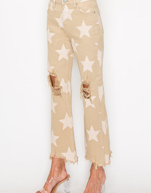 Load image into Gallery viewer, RISEN Full Size High Rise Star Printed Frayed Hem Jeans
