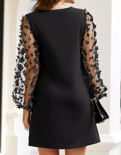 Load image into Gallery viewer, Round Neck Butterfly Mesh Long Sleeve Mini Dress
