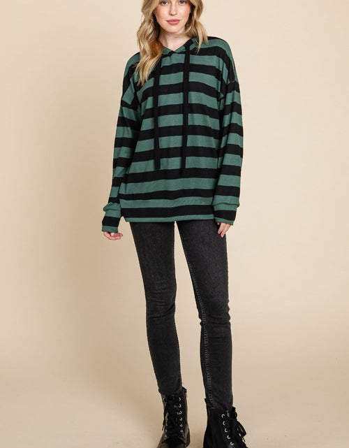 Load image into Gallery viewer, BOMBOM Drawstring Striped Dropped Shoulder Hoodie

