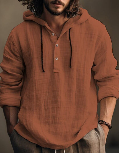 Load image into Gallery viewer, Men's Full Size Half Button Long Sleeve Hoodie

