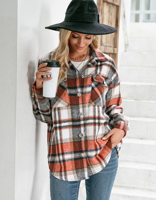 Load image into Gallery viewer, Ivy Lane Meet You Outside Plaid Button Down Curved Hem Shacket
