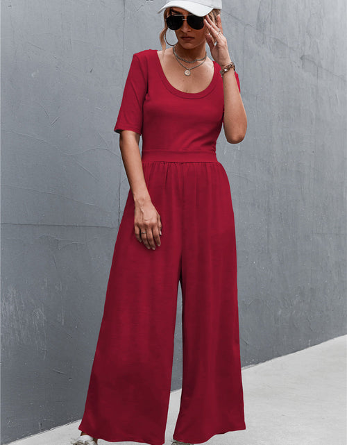 Load image into Gallery viewer, Scoop Neck Half Sleeve Wide Leg Jumpsuit
