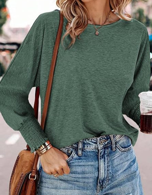 Load image into Gallery viewer, Round Neck Smocked Lantern Sleeve T-Shirt
