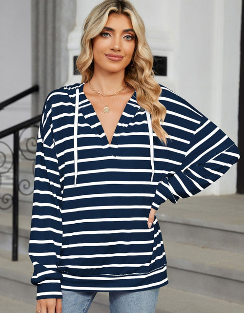 Load image into Gallery viewer, Drawstring Striped Long Sleeve Hoodie
