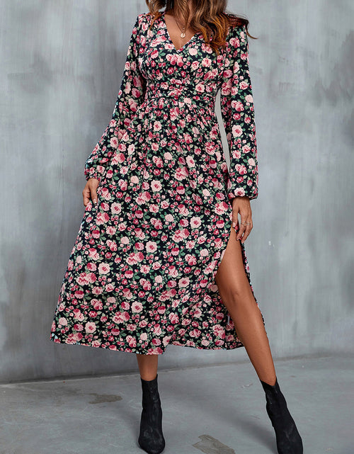 Load image into Gallery viewer, Perfee Floral V-Neck Slit Midi Dress
