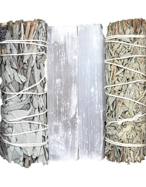Load image into Gallery viewer, Cleansing Kit - White Sage, Selenite Sticks, Blue Sage 4 by OMSutra
