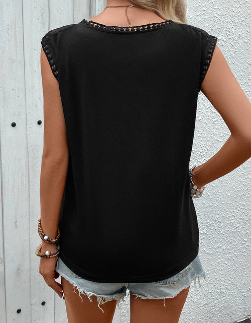 Load image into Gallery viewer, Perfee Lace Round Neck Cap Sleeve T-Shirt
