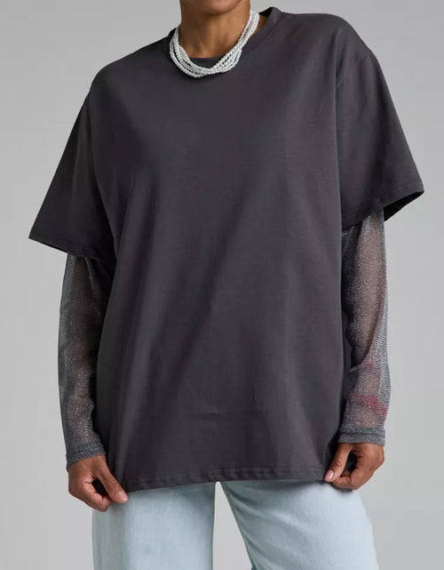 Load image into Gallery viewer, Faux Layered Round Neck Mesh Sleeve Top
