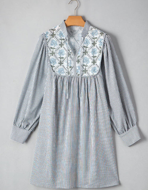 Load image into Gallery viewer, Tied Floral Printed Striped Long Sleeve Dress
