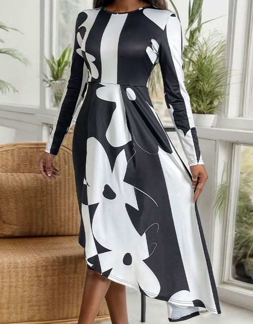 Load image into Gallery viewer, Perfee Asymmetrical Slit Round Neck Long Sleeve Midi Dress
