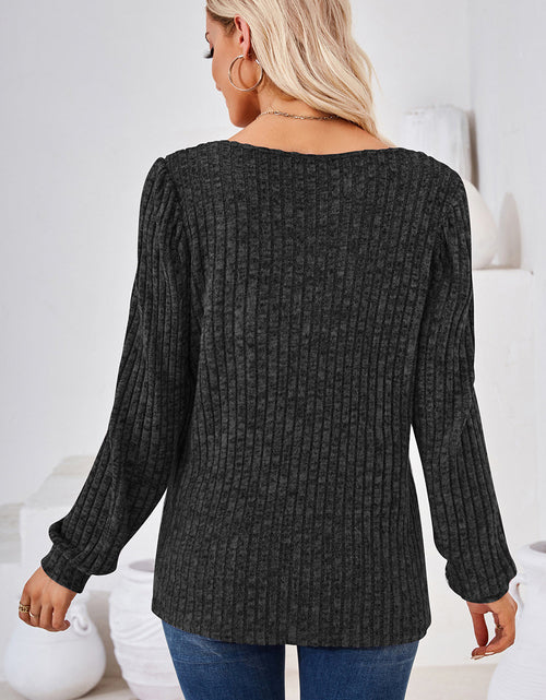 Load image into Gallery viewer, Ribbed Square Neck Long Sleeve T-Shirt
