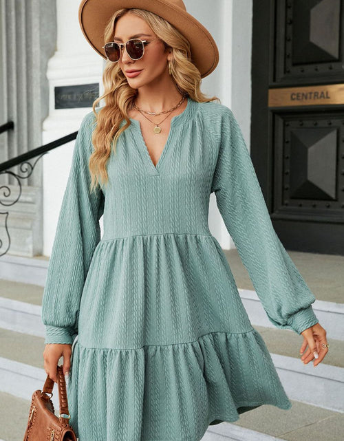 Load image into Gallery viewer, Notched Neck Long Sleeve Mini Dress
