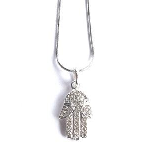 Load image into Gallery viewer, 'Diamante Hamsa Hand / Hand of Fatima' Silver Plated Necklace by Liberty Charms USA
