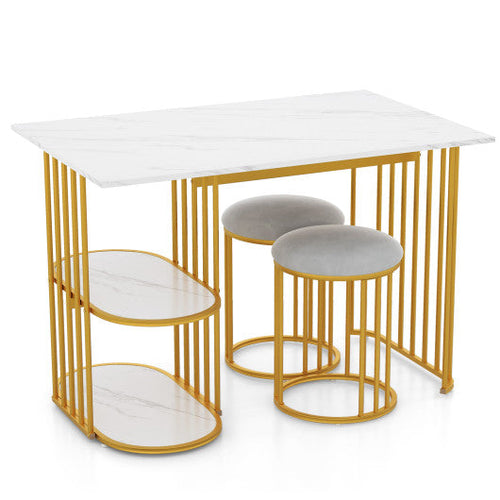 Load image into Gallery viewer, Rectangular Dining Table for 2 with 2-tier Storage Shelf for Small Space Dining Room-White
