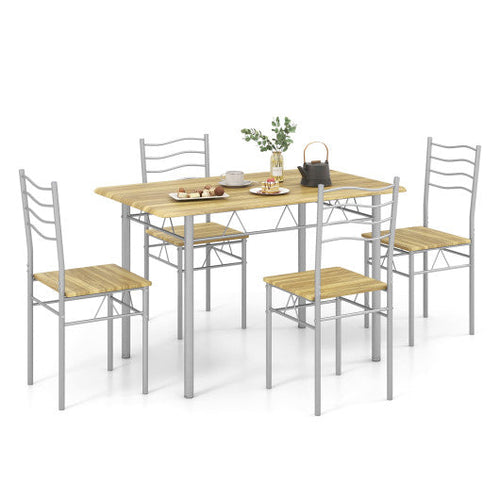 Load image into Gallery viewer, 5 Pieces Wood Metal Dining Table Set with 4 Chairs-Walnut
