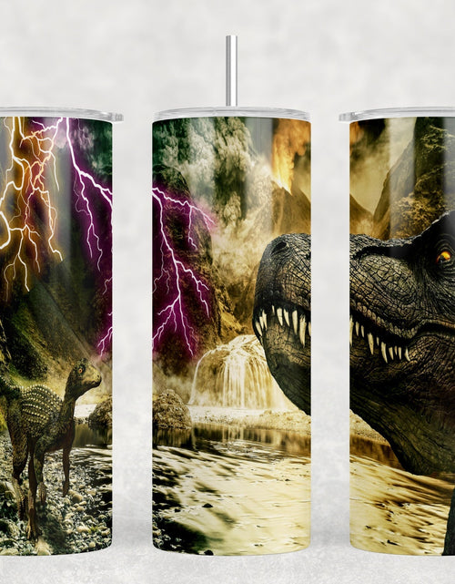 Load image into Gallery viewer, Dinosaurs - 20 oz Steel Skinny Tumbler - Optional Blue Tooth Speaker - Speaker Color will Vary by Rowdy Ridge Co

