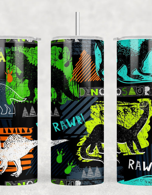 Load image into Gallery viewer, Dinosaurs|Skinny Tumbler|Optional Bluetooth Speaker| Speaker Color Varies by Rowdy Ridge Co
