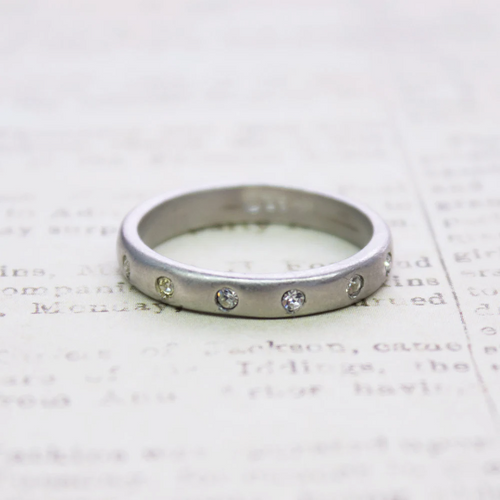 Load image into Gallery viewer, Vintage Jewelry Brushed 18kt White Gold Plated Ring with Clear Crystals Made in the USA by PVD Vintage Jewelry
