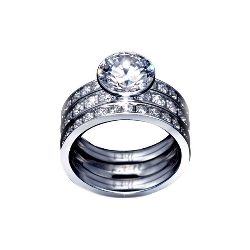 Load image into Gallery viewer, B.Tiff 2 ct Solitaire Pave Engagement Ring &amp; Eternity Bands Set by B.Tiff New York
