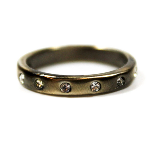 Load image into Gallery viewer, Vintage Jewelry Brushed 18kt White Gold Plated Ring with Clear Crystals Made in the USA by PVD Vintage Jewelry
