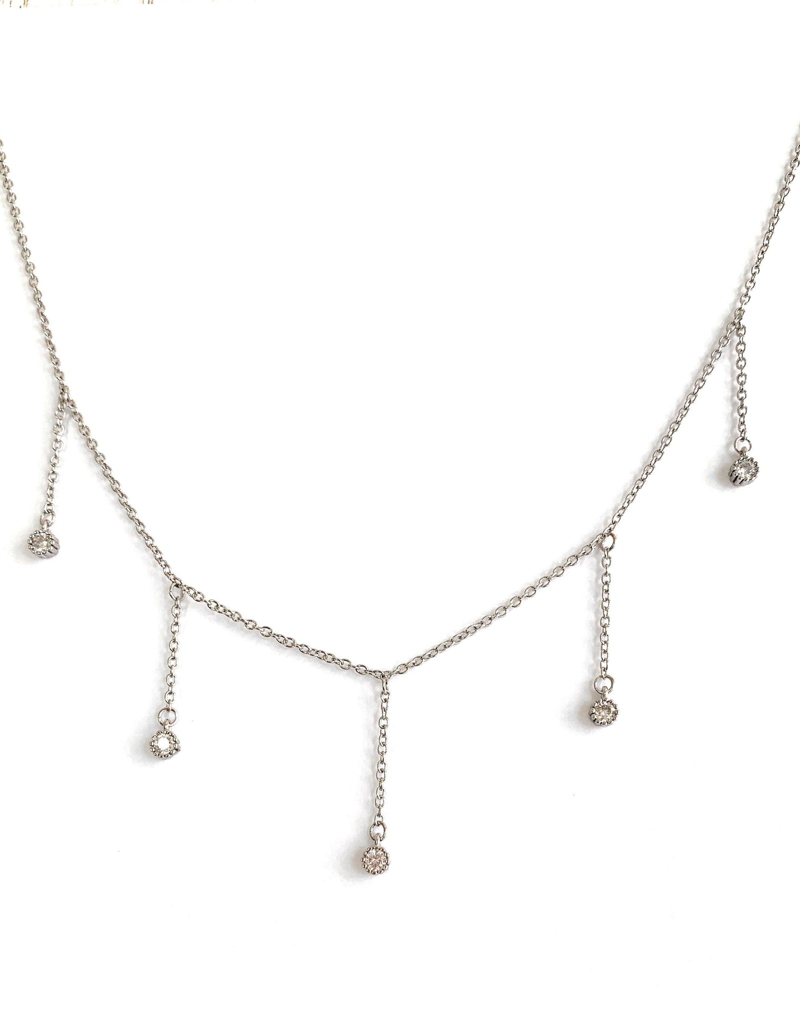 Drop Necklace for Women in Gold or Silver with Five Cubic Zirconia Stone by Hollywood Sensation®