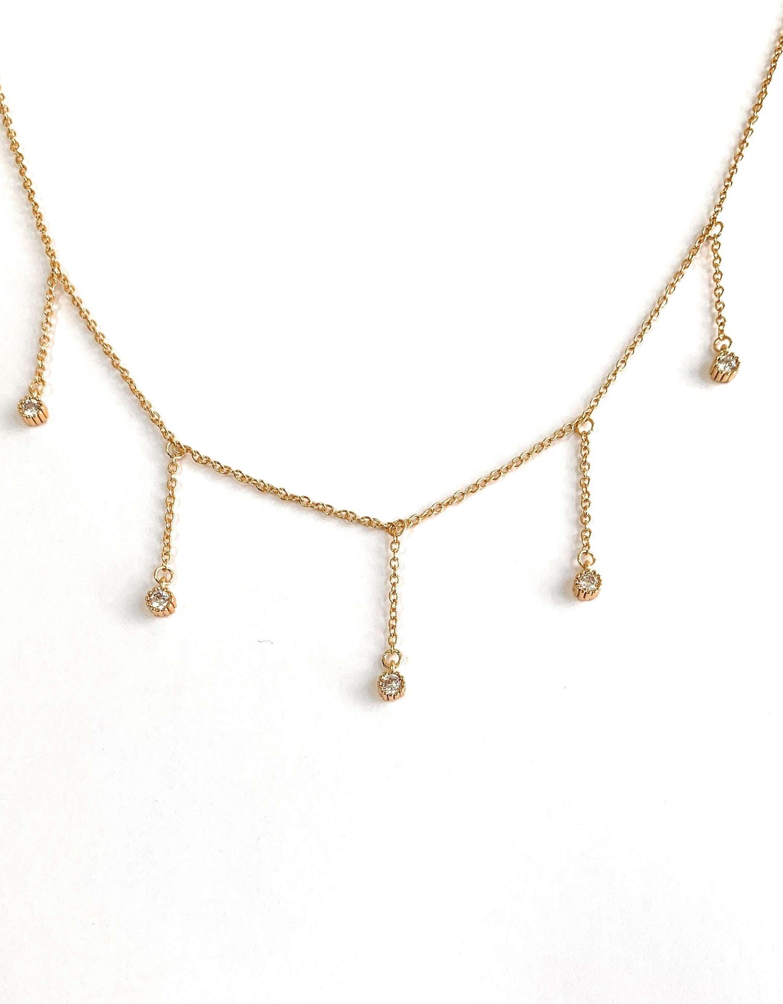 Drop Necklace for Women in Gold or Silver with Five Cubic Zirconia Stone by Hollywood Sensation®