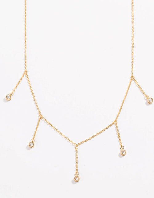 Load image into Gallery viewer, Drop Necklace for Women in Gold or Silver with Five Cubic Zirconia Stone by Hollywood Sensation®
