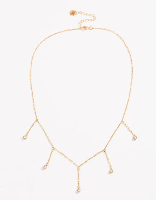 Load image into Gallery viewer, Drop Necklace for Women in Gold or Silver with Five Cubic Zirconia Stone by Hollywood Sensation®
