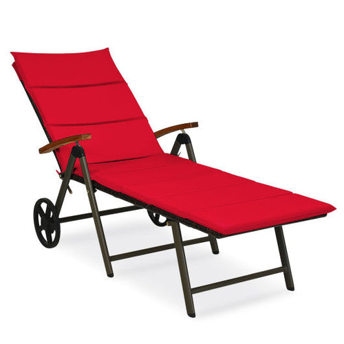 Load image into Gallery viewer, Outdoor Chaise Lounge Chair Rattan Lounger Recliner Chair-Red
