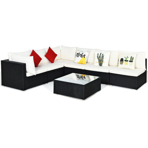 Load image into Gallery viewer, 7-Piece Outdoor Sectional Wicker Patio Sofa Set with Tempered Glass Top-Beige

