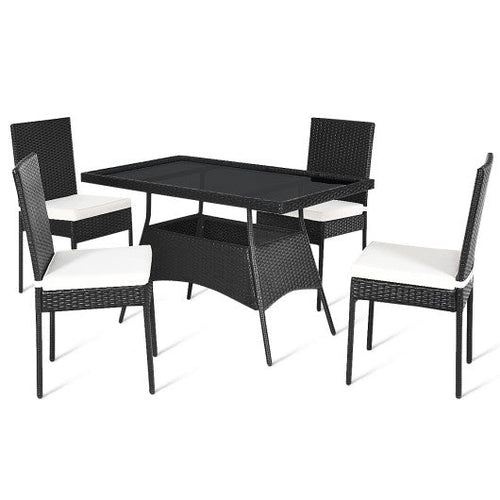 Load image into Gallery viewer, 5 Pieces Outdoor Patio Rattan Dining Set with Glass Top with Cushions
