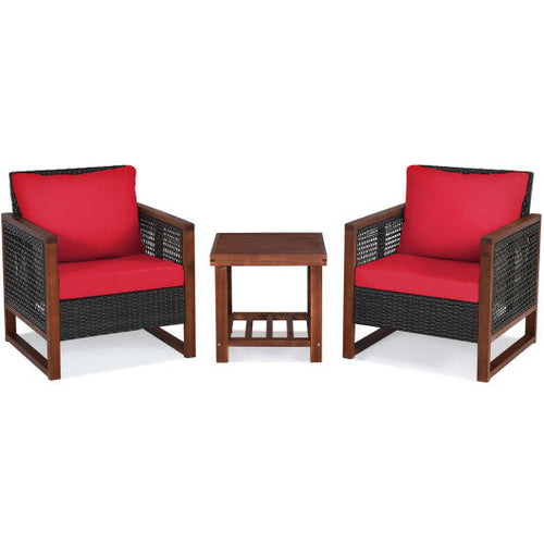 Load image into Gallery viewer, 3 Pieces Acacia Wood Patio Furniture Set with Coffee Table-Red
