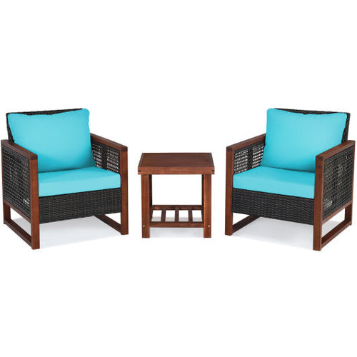 Load image into Gallery viewer, 3 Pieces Acacia Wood Patio Furniture Set with Coffee Table-Turquoise

