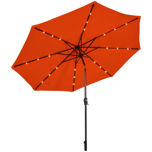 Load image into Gallery viewer, 10' Solar LED Lighted Patio Market Umbrella Shade Tilt Adjustment Crank-Orange
