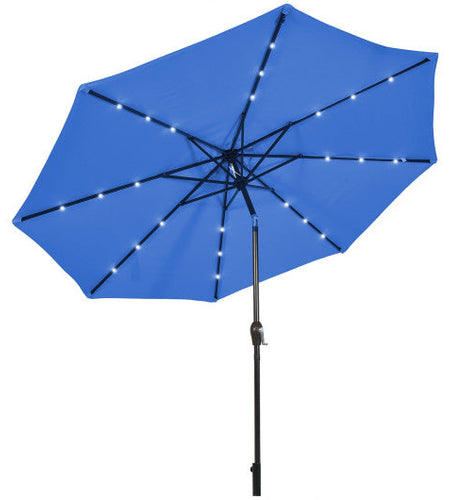 10' Solar LED Lighted Patio Market Umbrella Shade Tilt Adjustment Crank-Blue