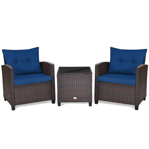 Load image into Gallery viewer, 3 Pcs Patio Rattan Furniture Set Cushioned Conversation Set Coffee Table-Navy

