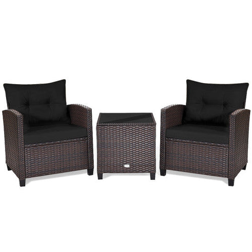 Load image into Gallery viewer, 3 Pcs Patio Rattan Furniture Set Cushioned Conversation Set Coffee Table -Black
