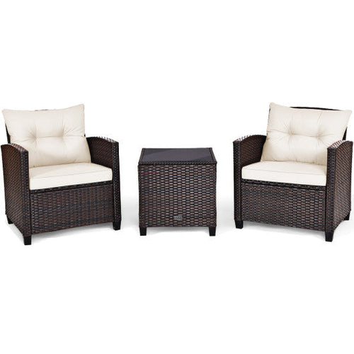 Load image into Gallery viewer, 3 Pieces Patio Rattan Furniture Set Cushioned Conversation Set Coffee Table-White
